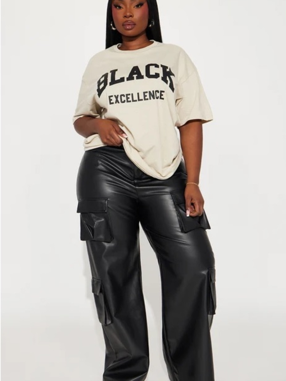 Fashion Nova Khaki Black Excellence Tshirt Short Sleeve Tee NWT 1X